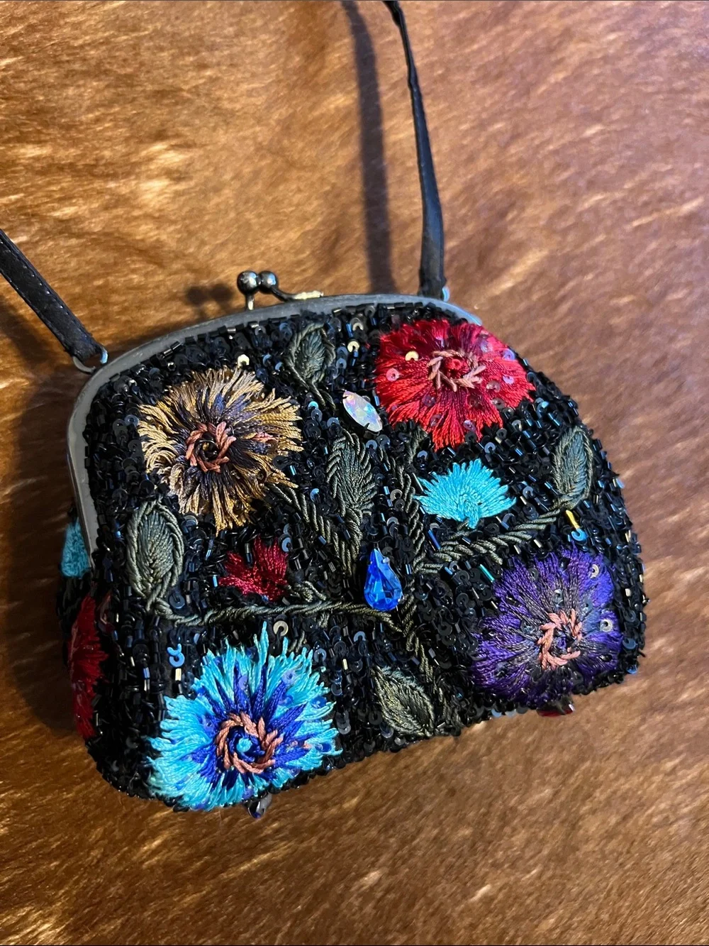 Santi Embroidered Black Floral Sequin Wristlet